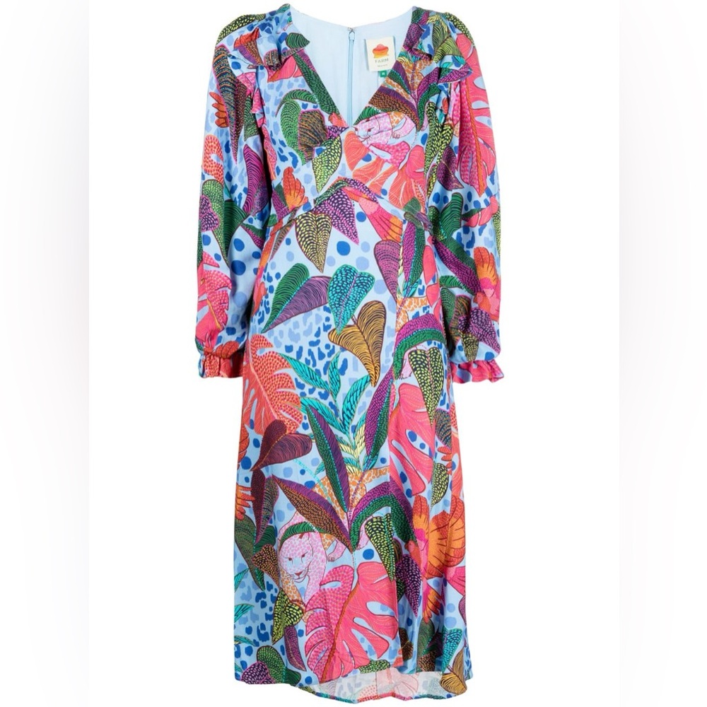 Farm Rio blue dotted forest midi Dress size large